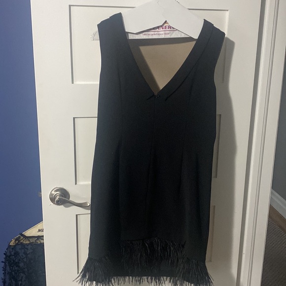 Black feather bottom low back cocktail dress - Picture 5 of 7